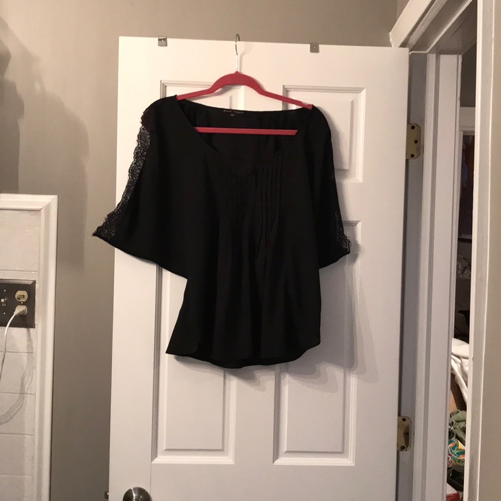 Black silky short sleeved blouse